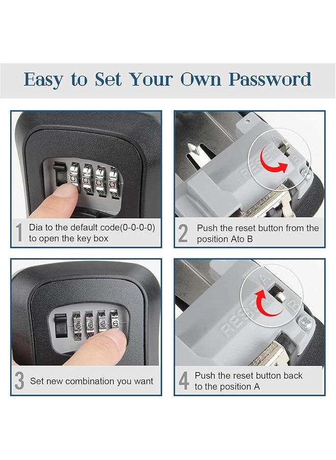 erorex - Key Lock Box Waterproof Lock Box For House Keys Portable Combination Lockbox Wall Mounted Hanging Key Storage Box Resettable Code Safe Security Lock Box - Image 1