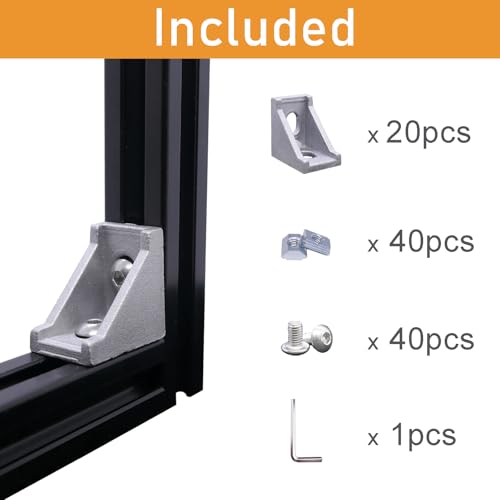 QIJINTRID 20 Sets 2020 Series Aluminum Extrusion Profile Connector,20pcs Extruded 2020 Corner Bracket,with 40pcs Sliding T Nuts and Screws, for T Slot Aluminum Extrusion Profile Accessories - Image 2