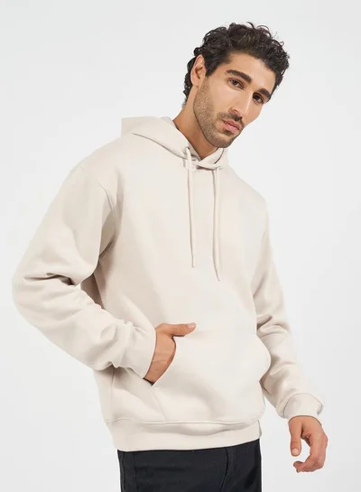 Styli Styli Relaxed Fit Fleece Hoodie with Kangaroo Pocket