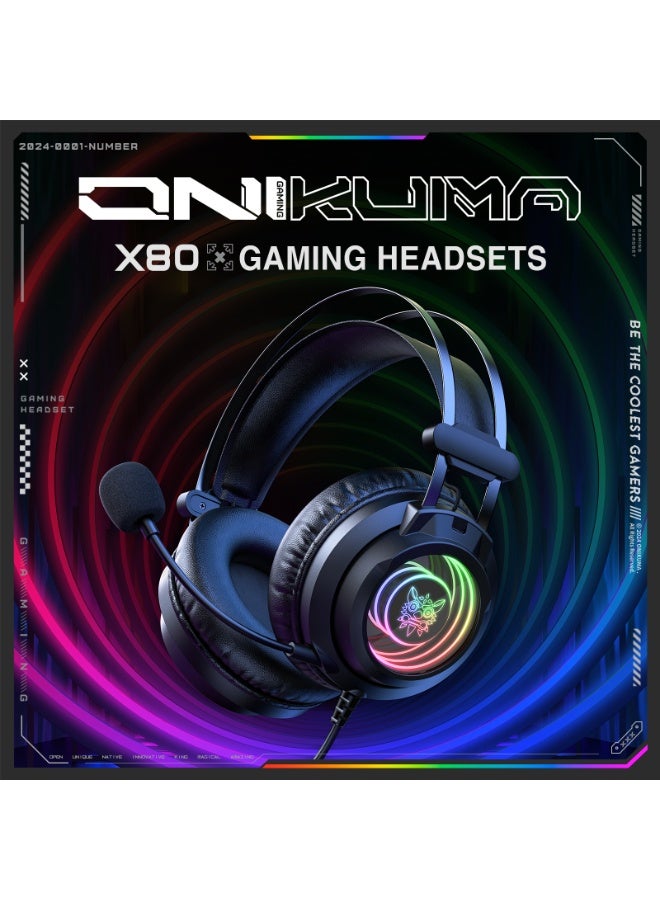 onikuma Gaming Wired Headset with Mic, Over-Ear Gaming Headphones for PS4/PS5/XOne/XSeries/Nintendo Switch and PC, X80 - Image 2
