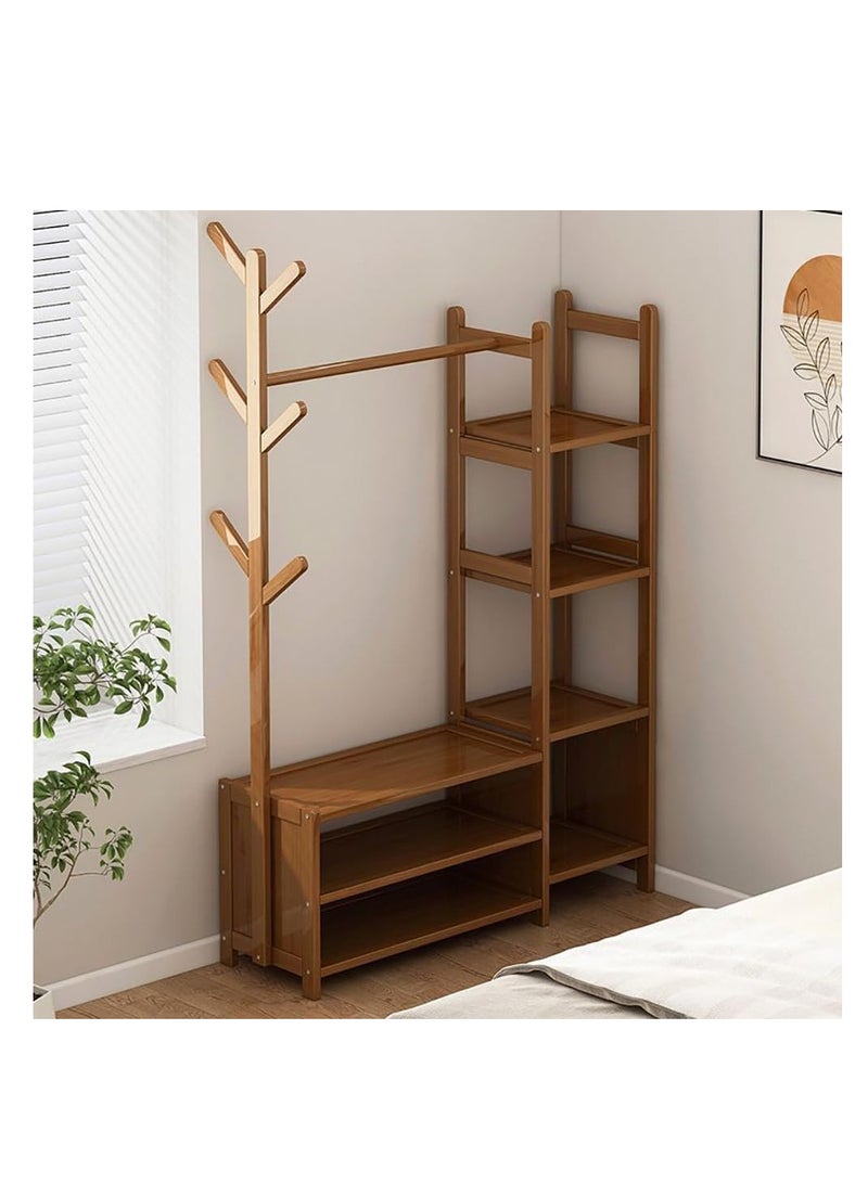 Clothing Rack Bamboo Garment Rack Coat Rack Multifunctional Bedroom Hanging Rack Clothes Organizer Hat Tree Wardrobe Storage Shelves with 6 Hooks (70cm)  - Image 4