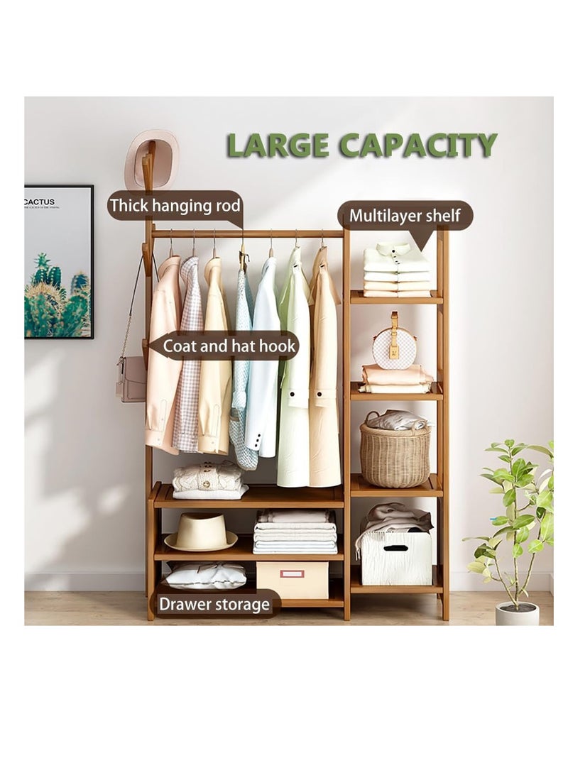 Clothing Rack Bamboo Garment Rack Coat Rack Multifunctional Bedroom Hanging Rack Clothes Organizer Hat Tree Wardrobe Storage Shelves with 6 Hooks (70cm)  - Image 5