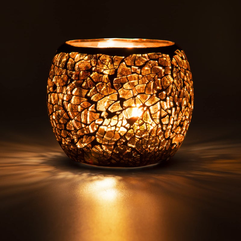 Larcenciel Mosaic Glass Candle HolderTea Light HolderVasePen Holder Romantic Handmade Shattered Glass Tea Light Candle ShadePotted Plants Bowl for Home Decoration Wedding Party Amber
