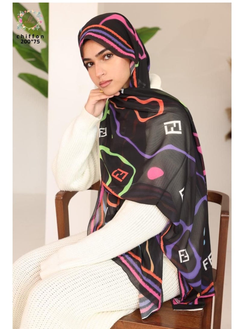 طرحة وشاح حجاب إسلامي شيفون فاخر للنساء للمناسبات والأيام العادية - مقاس (200 سم × 75 سم)