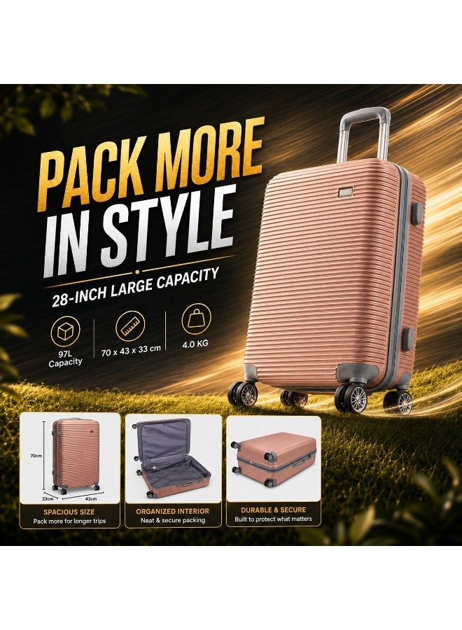 Large Hard Shell Luggage Trolley Suitcase Size 28 with 4 Wheels, Secure Lock, 97L Capacity and Durable ABS Shell for Travel - Image 2