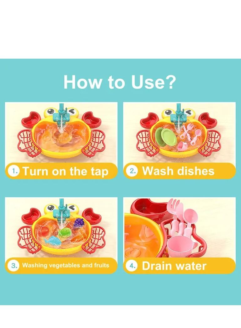 GULFLINK مجموعة ألعاب مطبخ كراب سينك للأطفال ألعاب تعليمية للأطفال ألعاب تظاهرية لغسالة الأطباق باللون الأخضر - Image 4