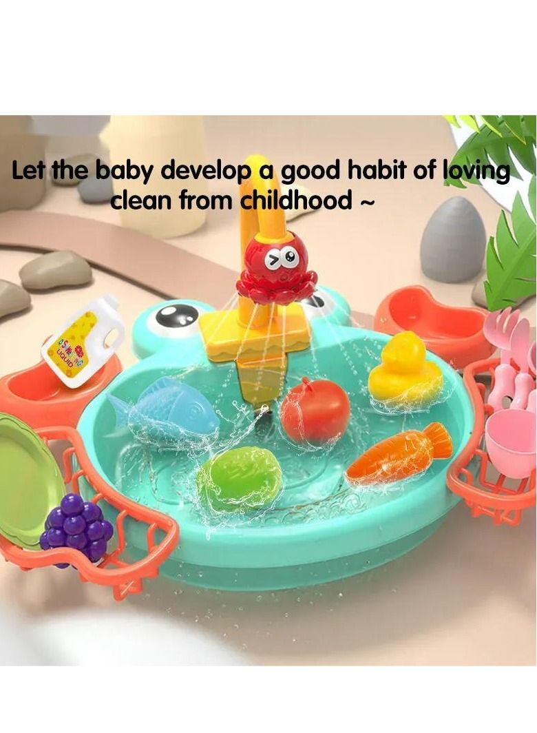 GULFLINK مجموعة ألعاب مطبخ كراب سينك للأطفال ألعاب تعليمية للأطفال ألعاب تظاهرية لغسالة الأطباق باللون الأخضر - Image 3