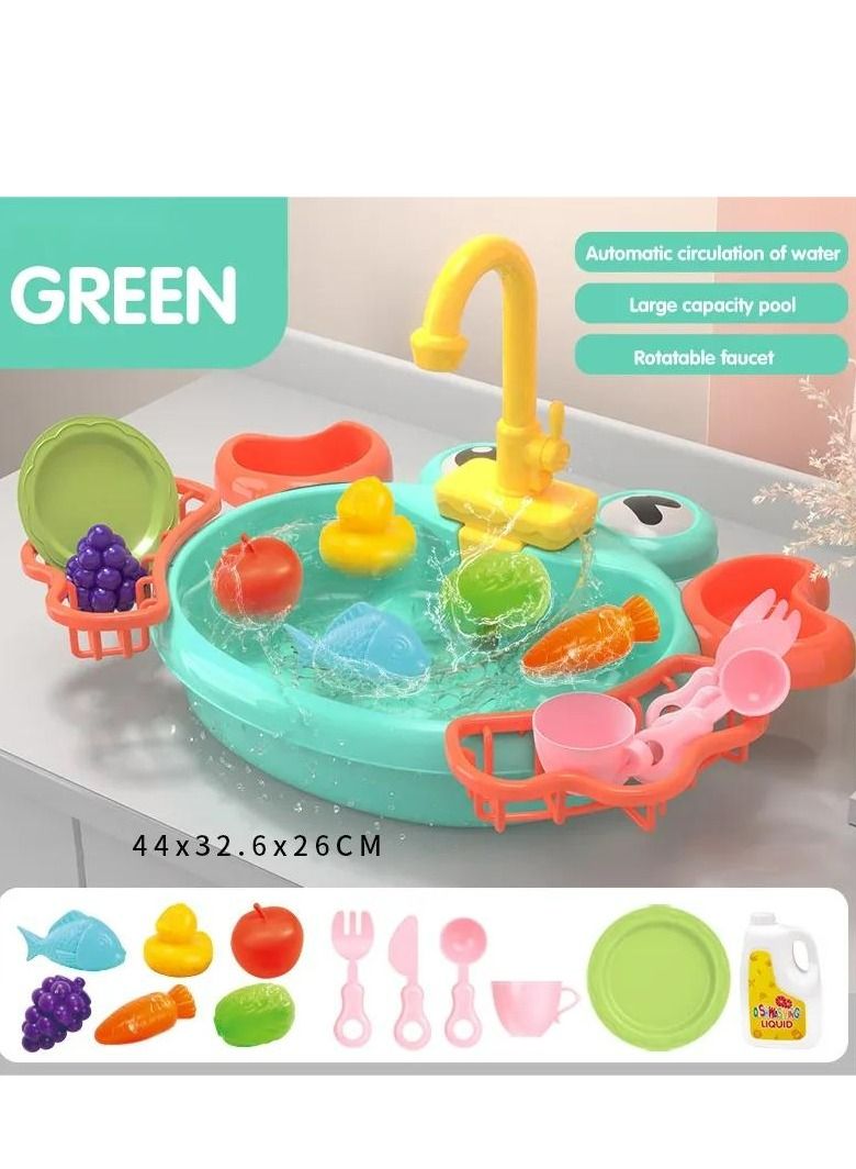 GULFLINK مجموعة ألعاب مطبخ كراب سينك للأطفال ألعاب تعليمية للأطفال ألعاب تظاهرية لغسالة الأطباق باللون الأخضر - Image 5