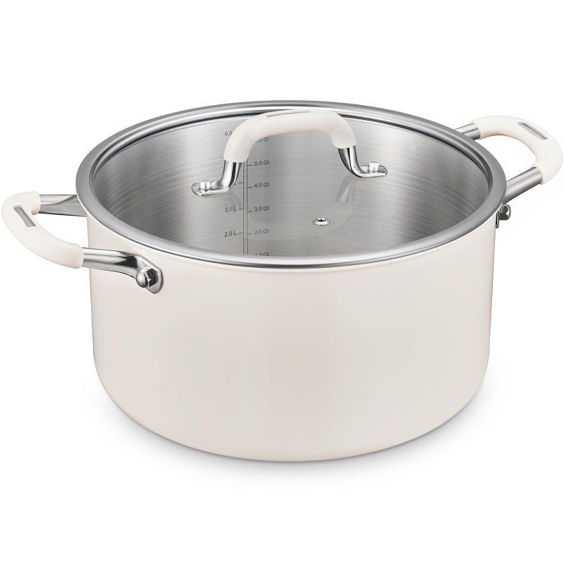 BEZIA 6 Quart Nonstick Stock Pot with Lid, BEZIA Fully-Clad 3-Ply Stainless Steel Pots, Induction Soup Pot with Lid, Kitchen Cooking Pots with Silicone Handle, for All Cooktops, Free of PTFE/PFOA/PFOS - Image 1