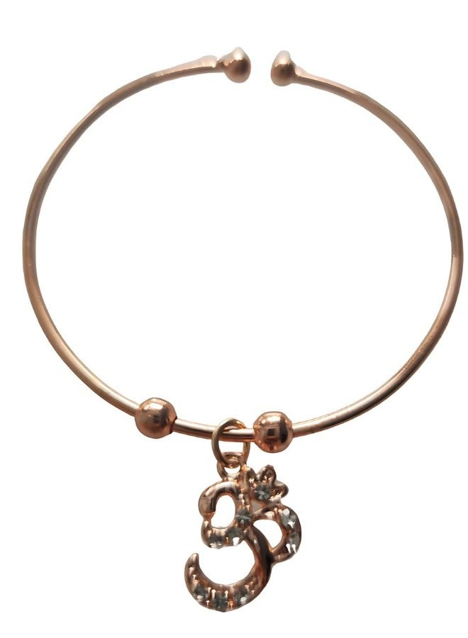 LA BELLEZA Adjustable Golden Rhodium Bracelet Bangle With Hanging Butterfly & Om For Girls - Image 2