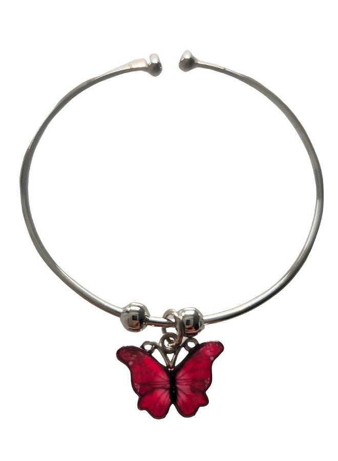LA BELLEZA Adjustable Golden Rhodium Bracelet Bangle With Hanging Butterfly & Om For Girls - Image 4