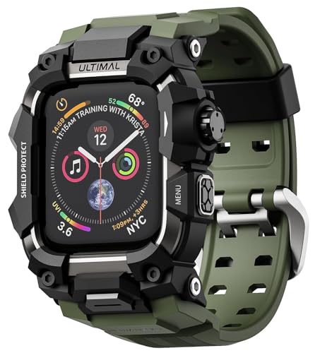 ULTIMAL Rugged Case with Band for Apple Watch 44mm,Compatible with Apple Watch Series SE 3/SE 2/SE Generation/6/5/4, Military Grade Shockproof Bumper Cover for iWatch Tactical Band Men (44mm,Army Green) - Image 1