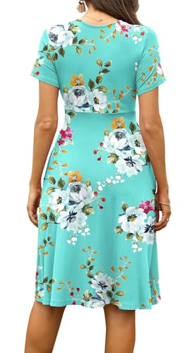 WEACZZY Summer Dresses for Women Floral Sundresses Casual Short Sleeve Vacation Travel Dress Flowy Beach Dresses with Pockets,Floral Mint Green,M - Image 3