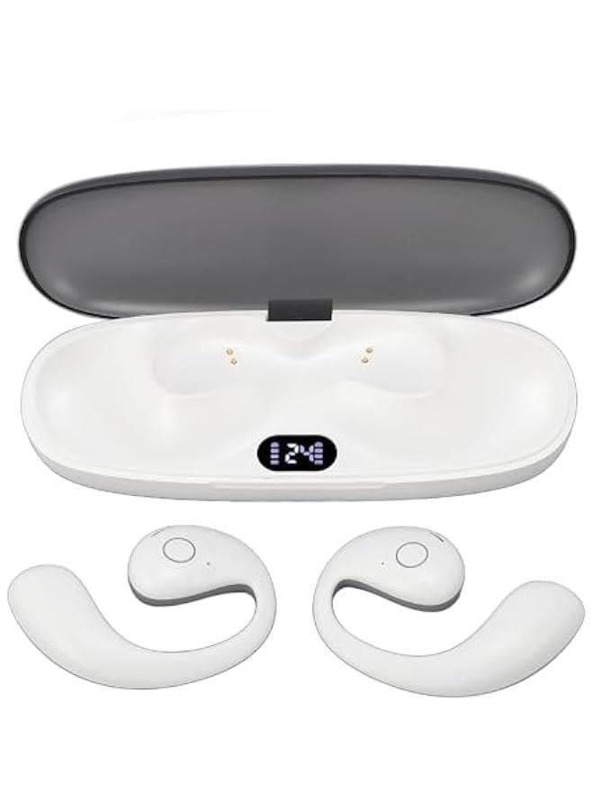 Open Ear Earbuds Cordless Headphones, Bluetooth 5.4 Sports Earphones with Ergonomic Earhook, Over Ear Bud with LED Power Display 42H Playtime for Cycling Running Workout (White) - Image 1
