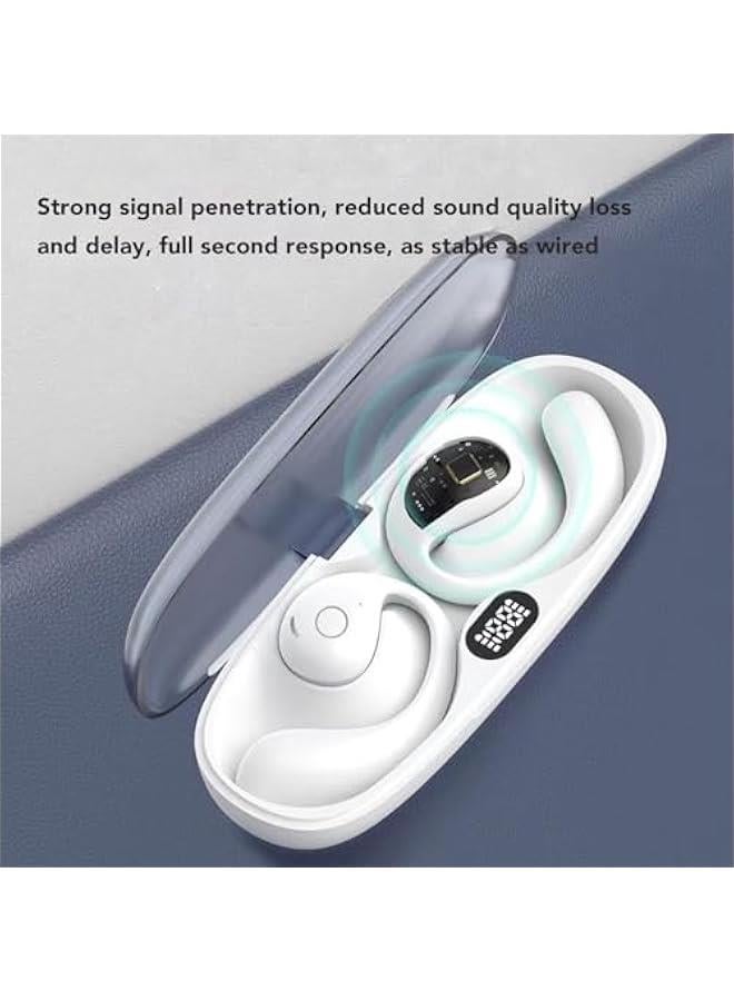 Open Ear Earbuds Cordless Headphones, Bluetooth 5.4 Sports Earphones with Ergonomic Earhook, Over Ear Bud with LED Power Display 42H Playtime for Cycling Running Workout (White) - Image 2