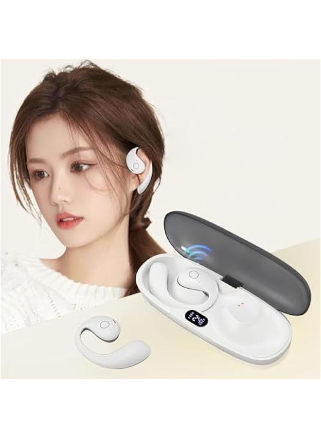 Open Ear Earbuds Cordless Headphones, Bluetooth 5.4 Sports Earphones with Ergonomic Earhook, Over Ear Bud with LED Power Display 42H Playtime for Cycling Running Workout (White) - Image 4