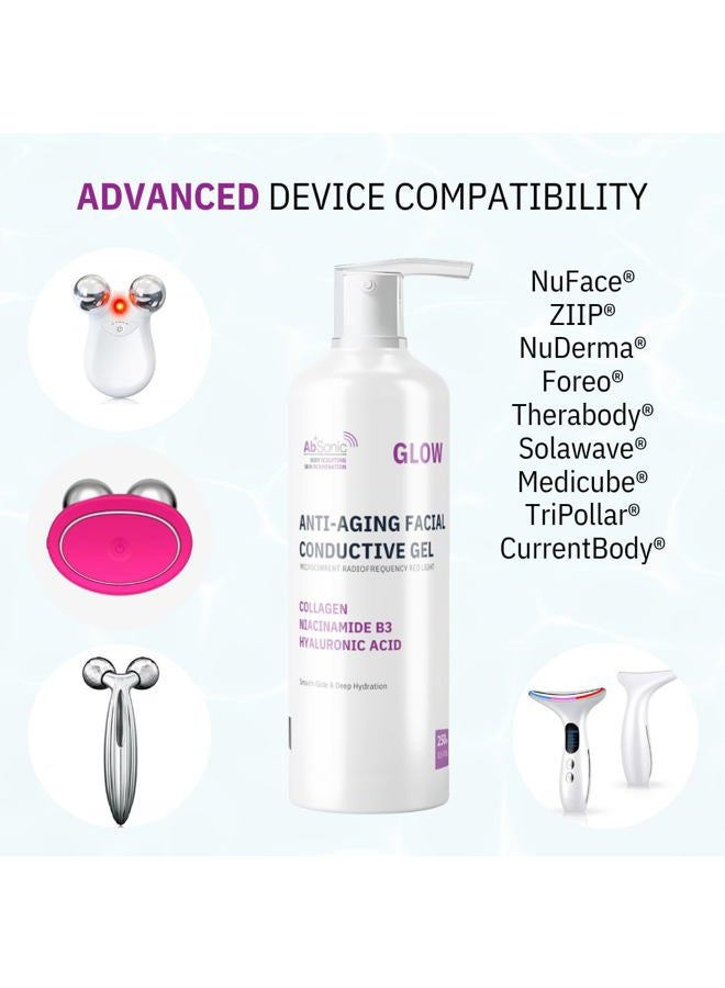 Absonic Glow Microcurrent Conductive Gel - Anti-Aging Serum Enriched with Hyaluronic Acid, Collagen, Niacinamide B3 for Facial, LED, RF & Nuface Devices - 8.5oz Bottle - Made in USA - Image 5
