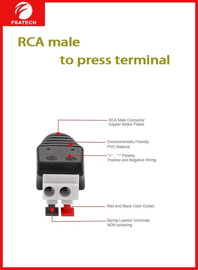 FSATECH 10 PCS Speaker Wire Cable To Audio Male Cable Professional Jack Press Plug RCA Connector Adapter Cable - Image 2