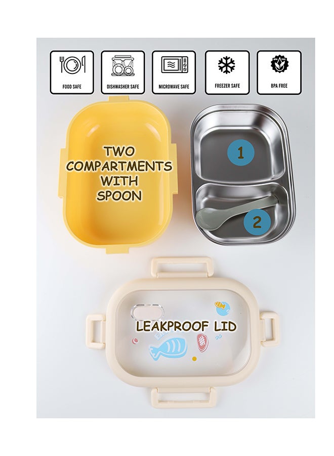 Toshionics Stainless Steel Lunch Box – 1.4L – with 2 Compartments, Microwave Safe, Spoon, Leakproof Lid, BPA Free, Freezer & Dishwasher Safe – for Kids & Adults – Ideal for School, Office, Travel – 20 x 14 x 5 cm - Image 2