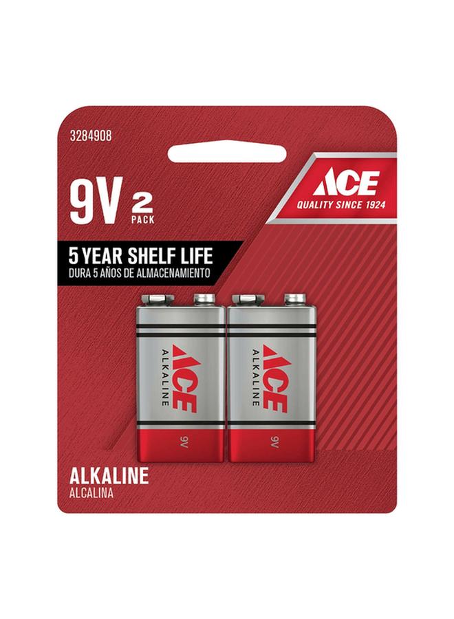 ACE 2-Piece 9V Ultra Alkaline Multipurpose Durable Batteries Silver and Red