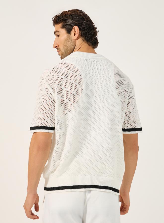 Styli Textured Knitted Regular Fit Polo T-Shirt  - Image 4