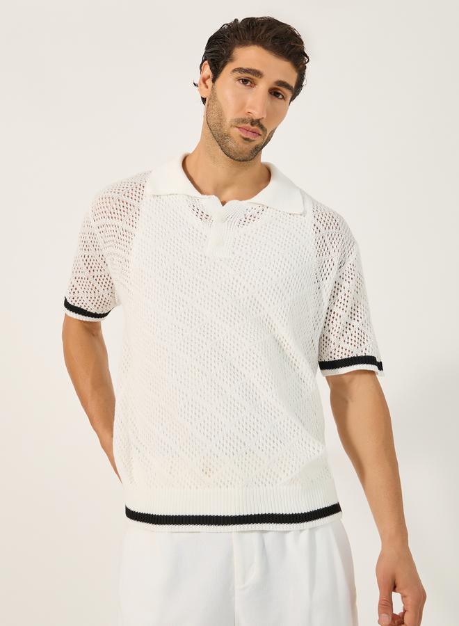 Styli Textured Knitted Regular Fit Polo T-Shirt  - Image 1