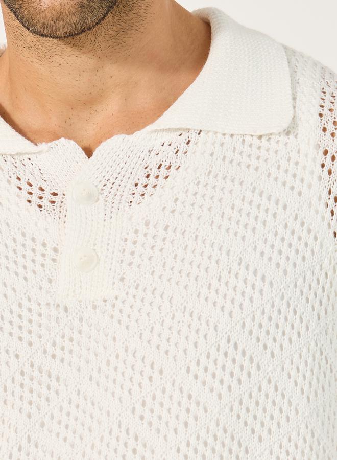 Styli Textured Knitted Regular Fit Polo T-Shirt  - Image 3