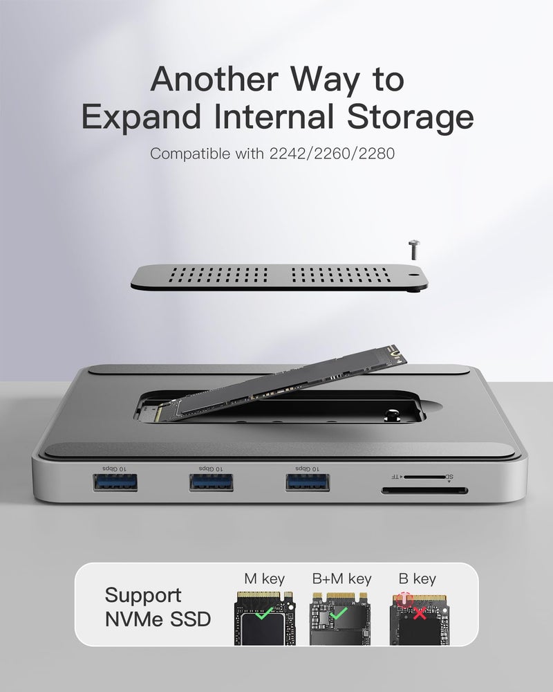 Inateck USB C Hub for iMac, Docking Station Compatible with iMac 24 Inch 2021/2023, USB 3.2 Gen 2, 8-in-1 Aluminium USB Hub with NVMe SSD Enclosure, USB C 10 Gbps and SD/TF Card Reader, DK2001 - Image 4