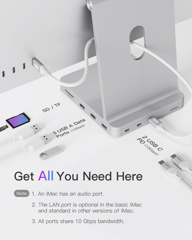 Inateck USB C Hub for iMac, Docking Station Compatible with iMac 24 Inch 2021/2023, USB 3.2 Gen 2, 8-in-1 Aluminium USB Hub with NVMe SSD Enclosure, USB C 10 Gbps and SD/TF Card Reader, DK2001 - Image 3