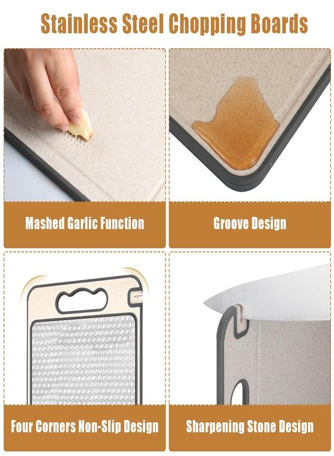 ابناوك لوح تقطيع مزدوج الجوانب، لوح تقطيع أبناوك من الفولاذ المقاوم للصدأ للمطبخ، آمن للاستخدام مع الطعام، ألواح تقطيع من قش القمح للحوم والخضراوات والفواكه، سهل التنظيف - Image 4