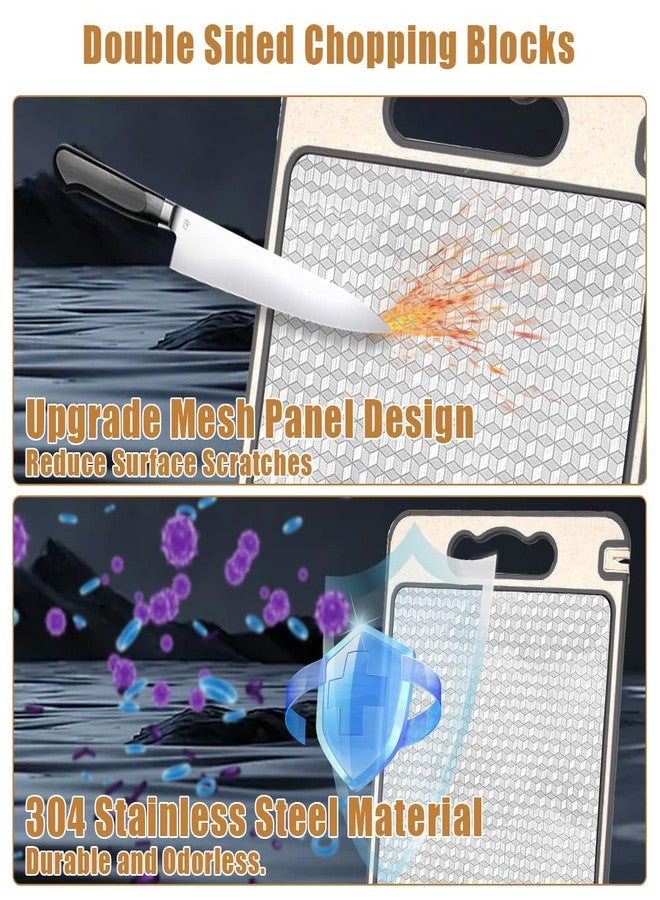 ابناوك لوح تقطيع مزدوج الجوانب، لوح تقطيع أبناوك من الفولاذ المقاوم للصدأ للمطبخ، آمن للاستخدام مع الطعام، ألواح تقطيع من قش القمح للحوم والخضراوات والفواكه، سهل التنظيف - Image 5