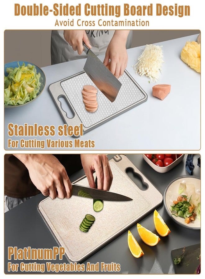 ابناوك لوح تقطيع مزدوج الجوانب، لوح تقطيع أبناوك من الفولاذ المقاوم للصدأ للمطبخ، آمن للاستخدام مع الطعام، ألواح تقطيع من قش القمح للحوم والخضراوات والفواكه، سهل التنظيف - Image 3
