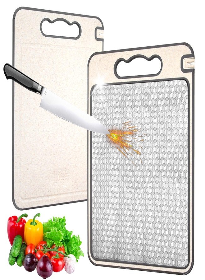ابناوك لوح تقطيع مزدوج الجوانب، لوح تقطيع أبناوك من الفولاذ المقاوم للصدأ للمطبخ، آمن للاستخدام مع الطعام، ألواح تقطيع من قش القمح للحوم والخضراوات والفواكه، سهل التنظيف - Image 1