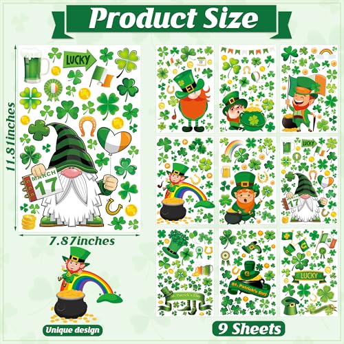 Traplace 305 PCS St Patricks Day Window Clings, 9 Sheets St Patrick's Day Window Stickers with Leprechaun Coins, Double Sided Irish Decal Clings for Hone St. Patrick's Day Decorations Decals - Image 2