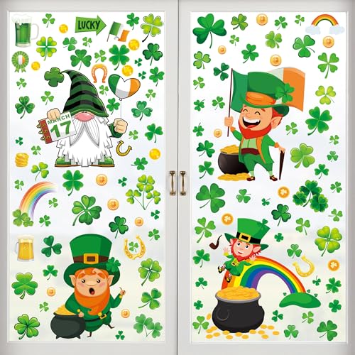 Traplace 305 PCS St Patricks Day Window Clings, 9 Sheets St Patrick's Day Window Stickers with Leprechaun Coins, Double Sided Irish Decal Clings for Hone St. Patrick's Day Decorations Decals - Image 1