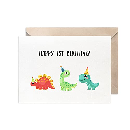 MAGJUCHE Dinosaur 1st Birthday Card For Boy Girl, Kids First Birthday Card For Son, Grandson, Nephew, Daughter, Granddaughter - Image 1
