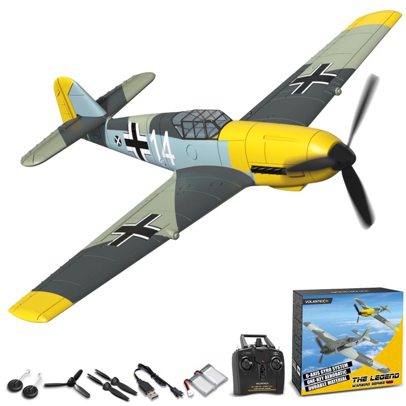 volantexrc RC Plane 4 Channel Remote Control Airplane BF109 Fighter RTF with Aileron Gyro Aerobatics  3 Modes Easy to Fly Hobby Radio Controlled Aircraft for Beginners  Adults Yellow - Image 3