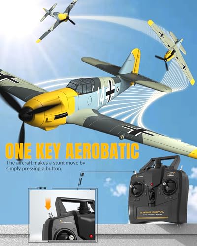 volantexrc RC Plane 4 Channel Remote Control Airplane BF109 Fighter RTF with Aileron Gyro Aerobatics  3 Modes Easy to Fly Hobby Radio Controlled Aircraft for Beginners  Adults Yellow - Image 5