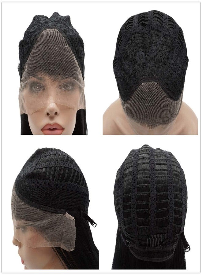 لاشي شعر مستعار صناعي كثيف، مقدمة دانتيل، مموج، طويل، 26 بوصة، جذور داكنة، لون أزرق فاتح متدرج، شعر مستعار كثيف وواقعي - Image 5