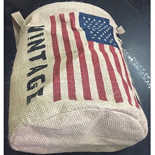 NewFerU Burlap Woven Storage Basket Collapsible Vintage, Round Jute Food Toy Bucket Organizer with Handles, Small Linen Patriotic Decor Bin for Shelf Table Desk Top, 9.5" D. X 12" H (America Flag) - Image 4
