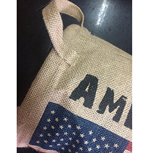 NewFerU Burlap Woven Storage Basket Collapsible Vintage, Round Jute Food Toy Bucket Organizer with Handles, Small Linen Patriotic Decor Bin for Shelf Table Desk Top, 9.5" D. X 12" H (America Flag) - Image 3