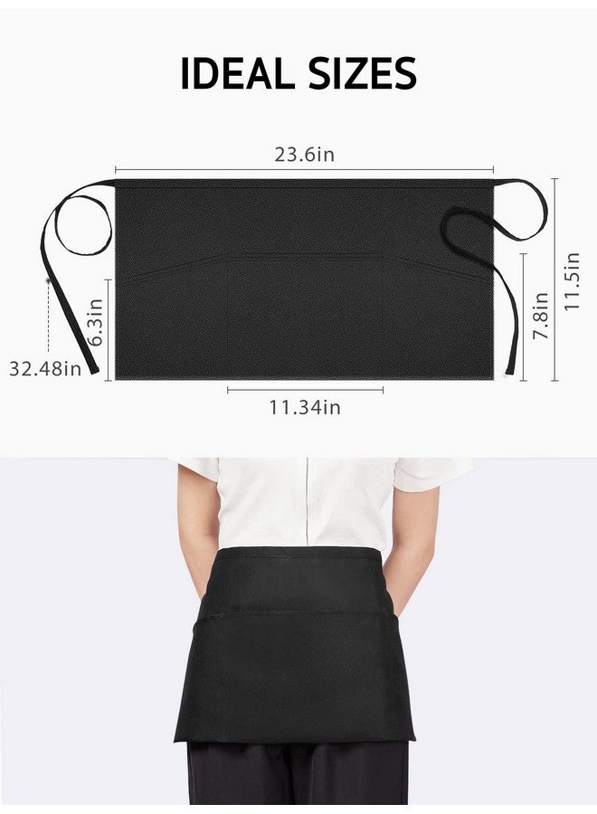 Syntus 12 Pack Server Apron with 3 Pockets, Waterdrop Resistant Waitress Waiter Waist Apron, 11.5-inch Black - Image 2