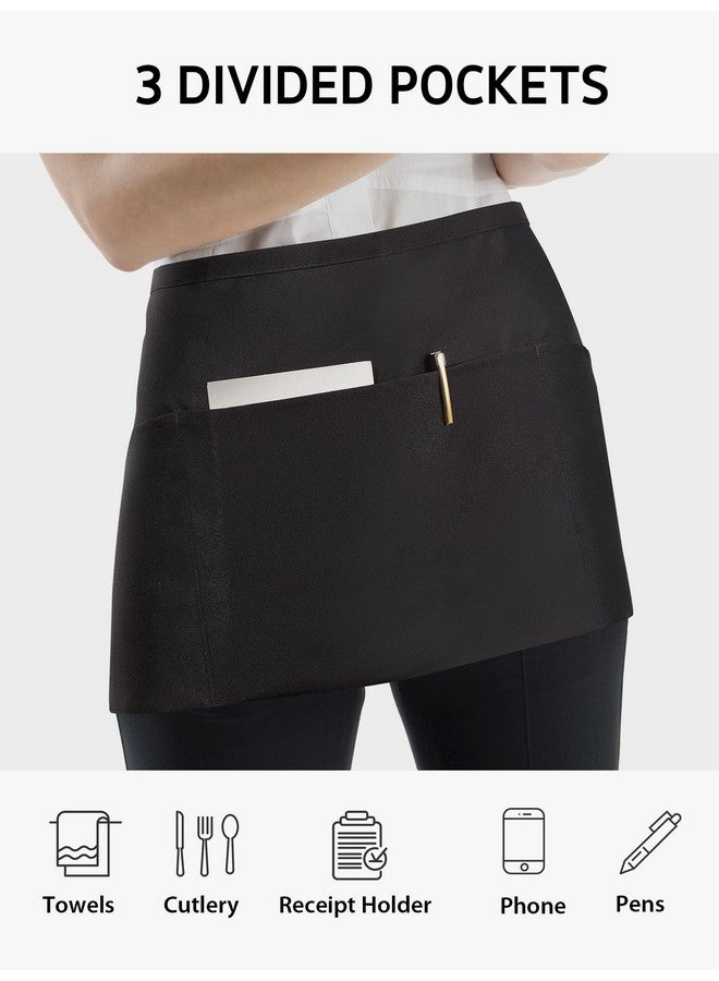 Syntus 12 Pack Server Apron with 3 Pockets, Waterdrop Resistant Waitress Waiter Waist Apron, 11.5-inch Black - Image 4