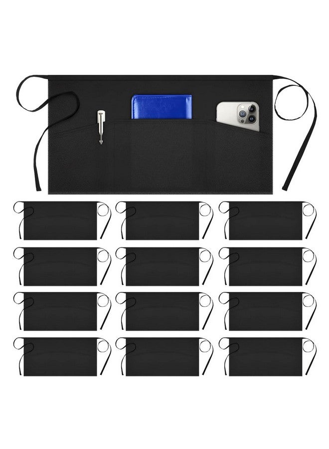 Syntus 12 Pack Server Apron with 3 Pockets, Waterdrop Resistant Waitress Waiter Waist Apron, 11.5-inch Black - Image 1