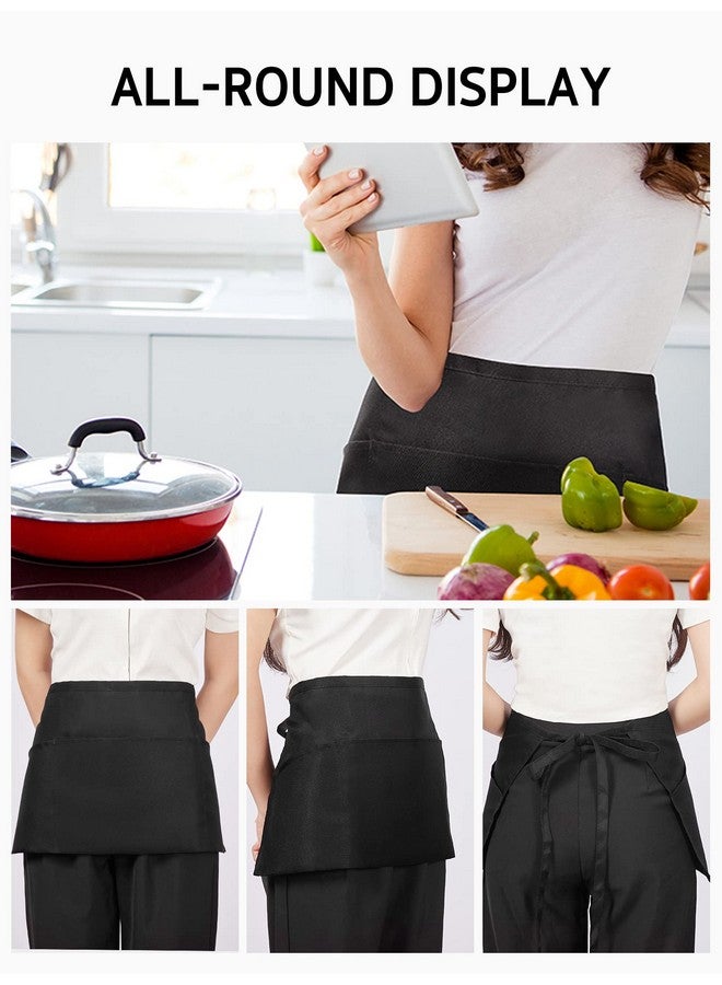 Syntus 12 Pack Server Apron with 3 Pockets, Waterdrop Resistant Waitress Waiter Waist Apron, 11.5-inch Black - Image 3