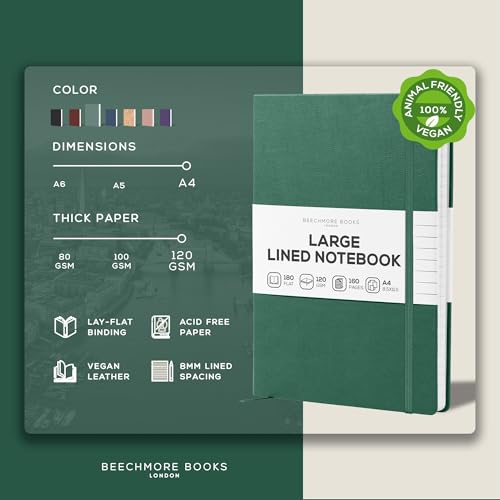 BEECHMORE BOOKS Lined Journal Notebook, 8.5 x 11.5 inch, A4 160 Lined Pages, Hardcover Leather Journals for Women, Men, Writing and Notebooks for Work - 120 GSM Thick Paper, Gifts Box Included - Image 2