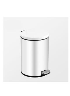 Generic Stainless Steel Double Layer Dustbin with Pedal and Lid For Bathroom Kitchen,Silent Lidded Trash Bin,Fingerprint-Proof Modern Garbage Can,Round Bucket with Handle for Home Office (White, 12L)  - Image 1