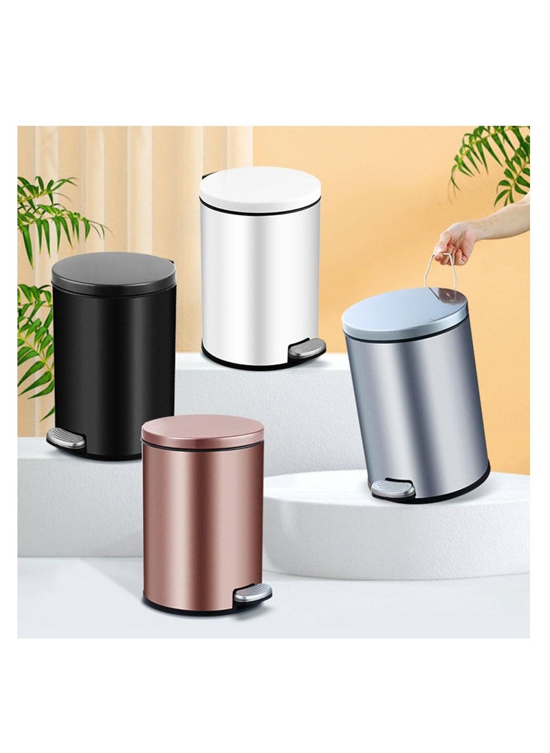 Stainless Steel Double Layer Dustbin with Pedal and Lid For Bathroom Kitchen,Silent Lidded Trash Bin,Fingerprint-Proof Modern Garbage Can,Round Bucket with Handle for Home Office (White, 12L)