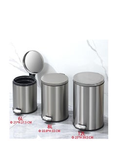 Generic Stainless Steel Double Layer Dustbin with Pedal and Lid For Bathroom Kitchen,Silent Lidded Trash Bin,Fingerprint-Proof Modern Garbage Can,Round Bucket with Handle for Home Office (White, 12L)  - Image 2