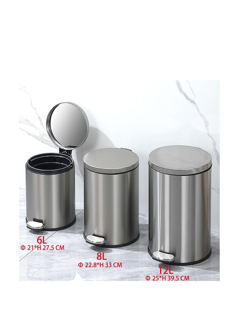 Generic Stainless Steel Double Layer Dustbin with Pedal and Lid For Bathroom Kitchen,Silent Lidded Trash Bin,Fingerprint-Proof Modern Garbage Can,Round Bucket with Handle for Home Office (White, 12L)  - Image 2